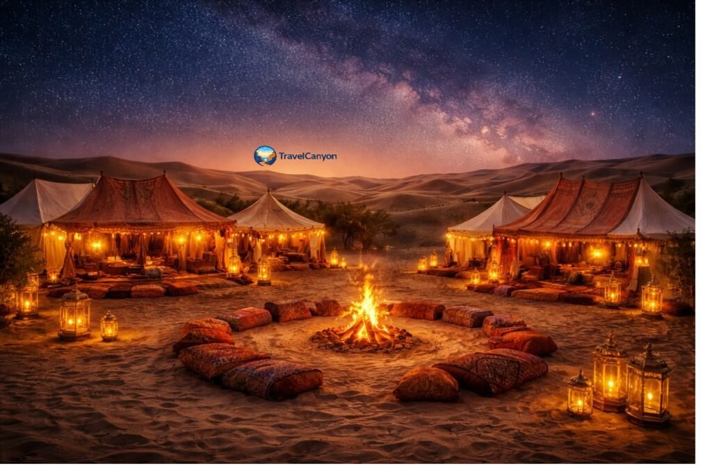 Luxury desert camp night view