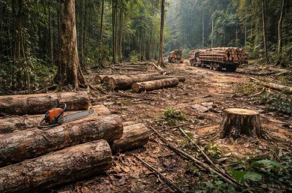 illegal deforestation destroying forest habitat